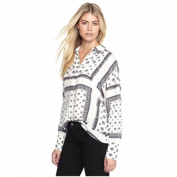 Free People Viole Little Secret Bandana Button Down Boxy shirt Top Size small - Picture 1 of 11
